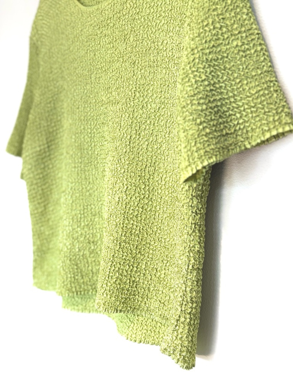 iconic y2k popcorn tee- chartreuse lime green crinkle textured silky tshirt M-XL